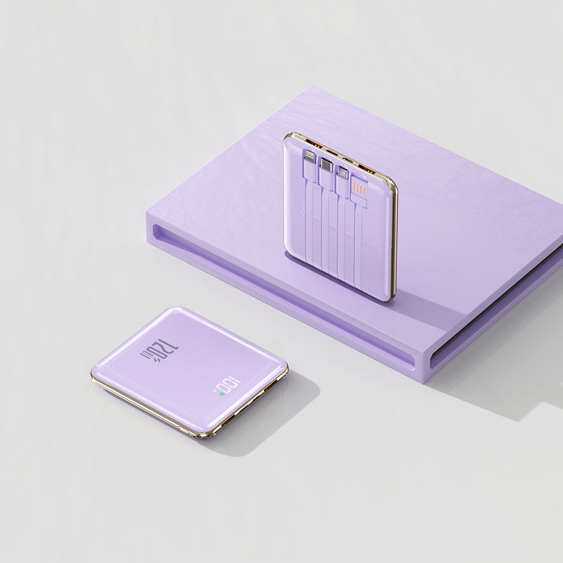 Mini Power Bank 10,000 mAh with Built-In Charging Cables
