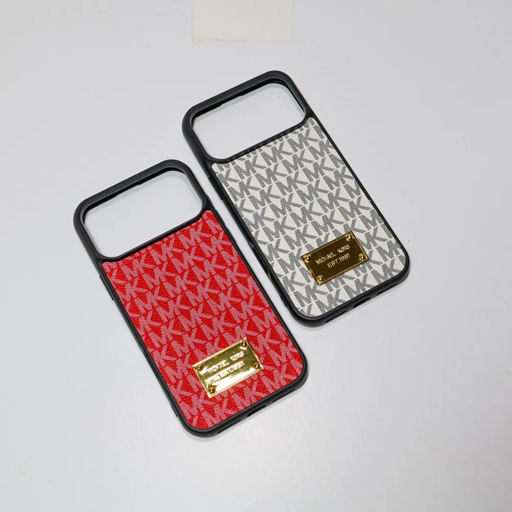 MK Leather Phone Case Metal Plate for iPhone 12-18 Pro & Pro Max