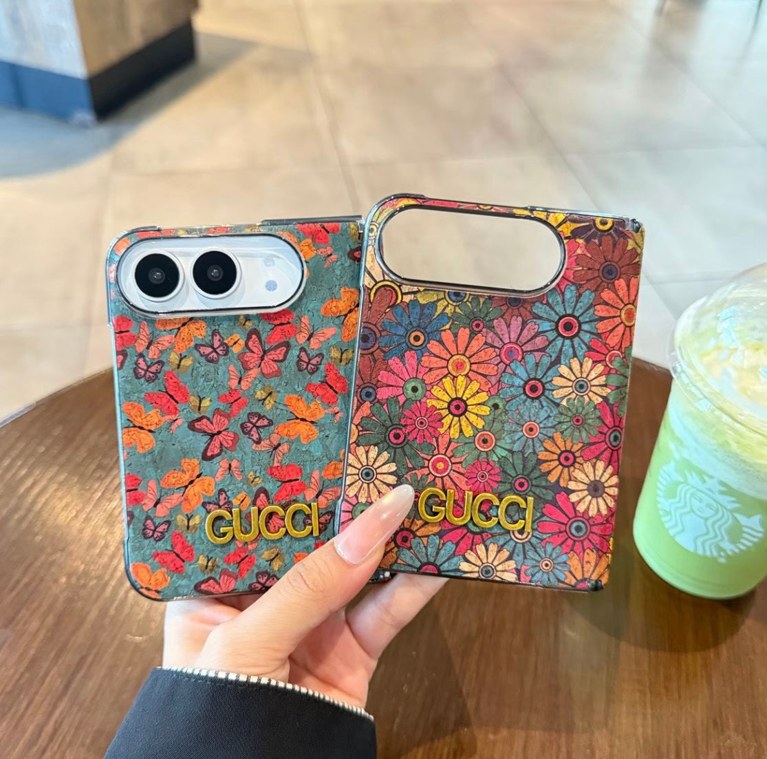 Luxury GG Vintage Floral Butterfly iPhone Duo Case
