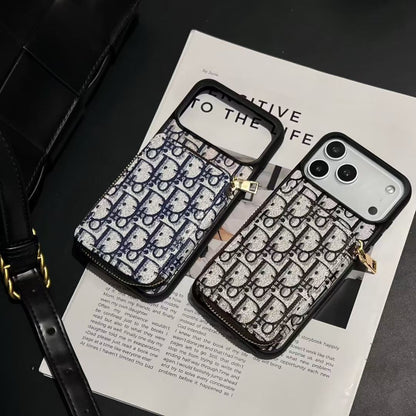 Blue Dior Case with Pouch Wallet - iPhone 12-18 Pro & Pro Max