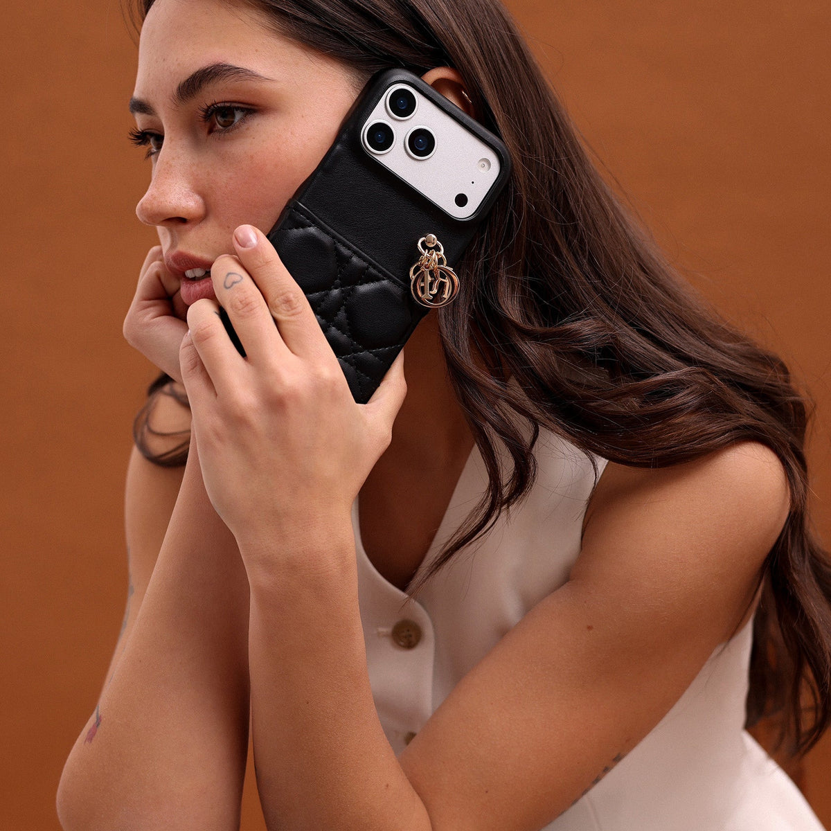 Dior Cannage Quilted Leather Charm Case for iPhone 12-18 Series