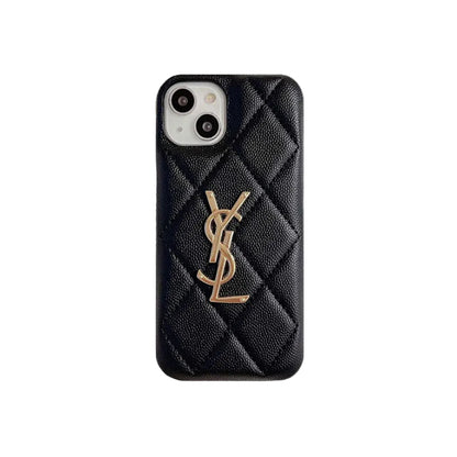 Luxury YSL Leather Phone Case for iPhone 12-18 Pro & Pro Max