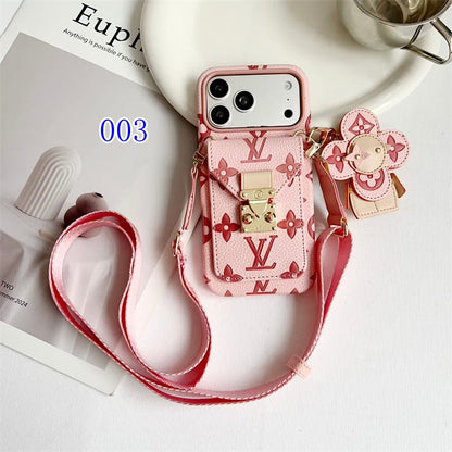 Luxury Monogram Crossbody iPhone Case with Detachable Wallet for iPhone 12-18 Pro & Pro Max