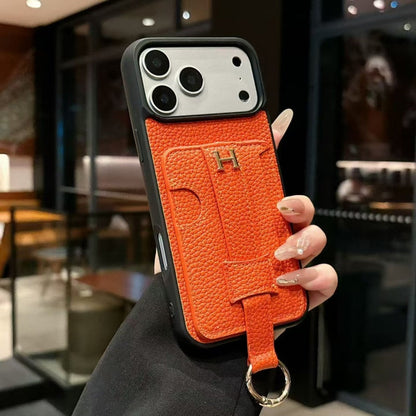 Luxury Pebbled Leather Case with Ring Hook - iPhone 13-18 Pro & Pro Max
