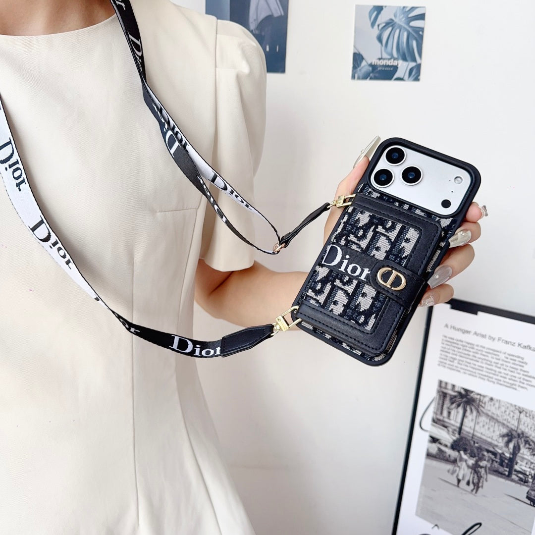 Dior Crossbody Strap Leather Case - iPhone 12-18 Pro & Pro Max