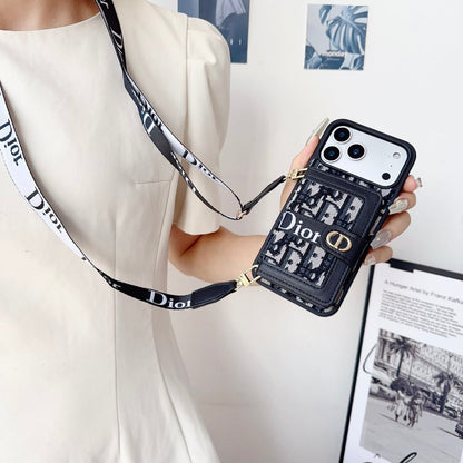 Dior Crossbody Strap Leather Case - iPhone 12-18 Pro & Pro Max