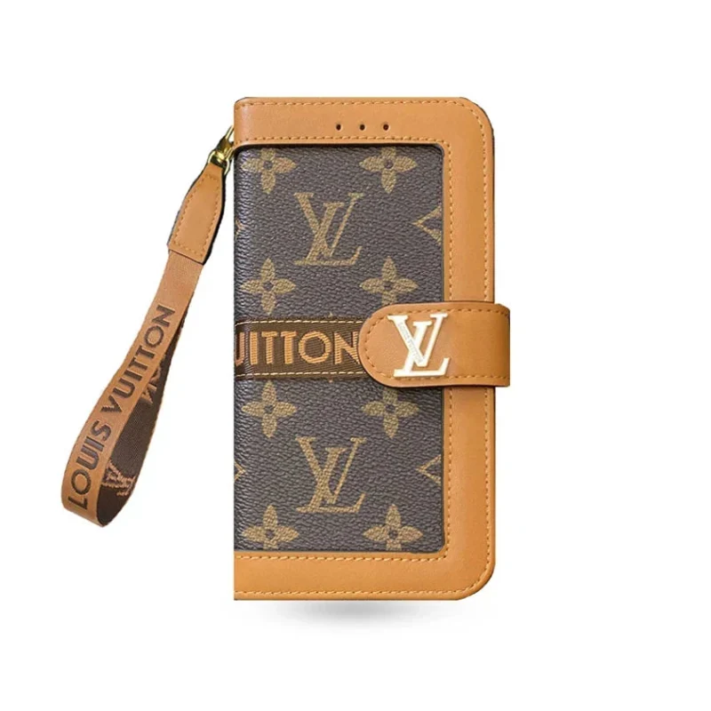 Leather Flip Monogram iPhone Case With Card Holder And Strap 12-18 Pro & Pro Max