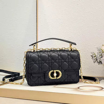 Quilted leather bag with flap closure - Gold chain crossbody bag with pearl clasp
