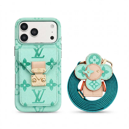 Luxury Monogram Crossbody iPhone Case with Detachable Wallet for iPhone 12-18 Pro & Pro Max