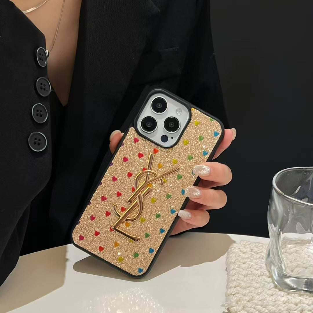 YSL Electroplated Monogram Label Shiny Apple iPhone Case theroxymob