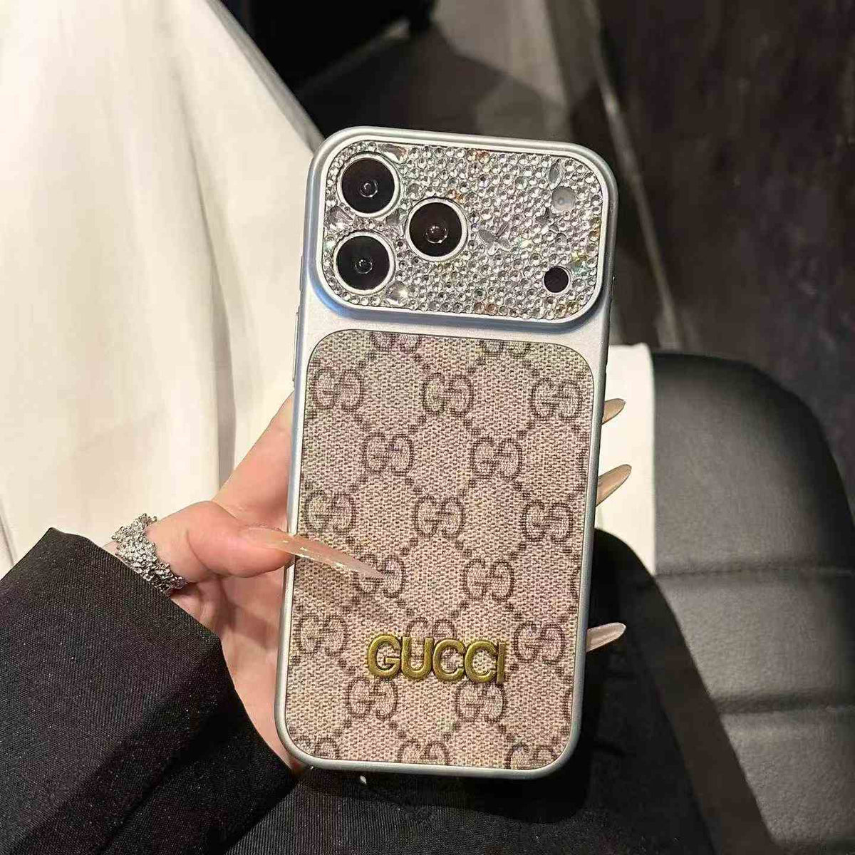Luxury Case With Rhinestone Picture Frame And Snowflake Beaded Wrist Strap For iPhone
