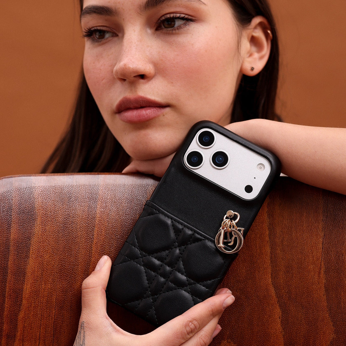 Dior Cannage Quilted Leather Charm Case for iPhone 12-18 Series