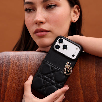 Dior Cannage Quilted Leather Charm Case for iPhone 12-18 Series