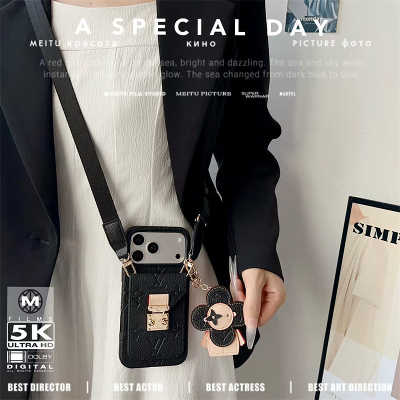Luxury Monogram Crossbody iPhone Case with Detachable Wallet for iPhone 12-18 Pro & Pro Max