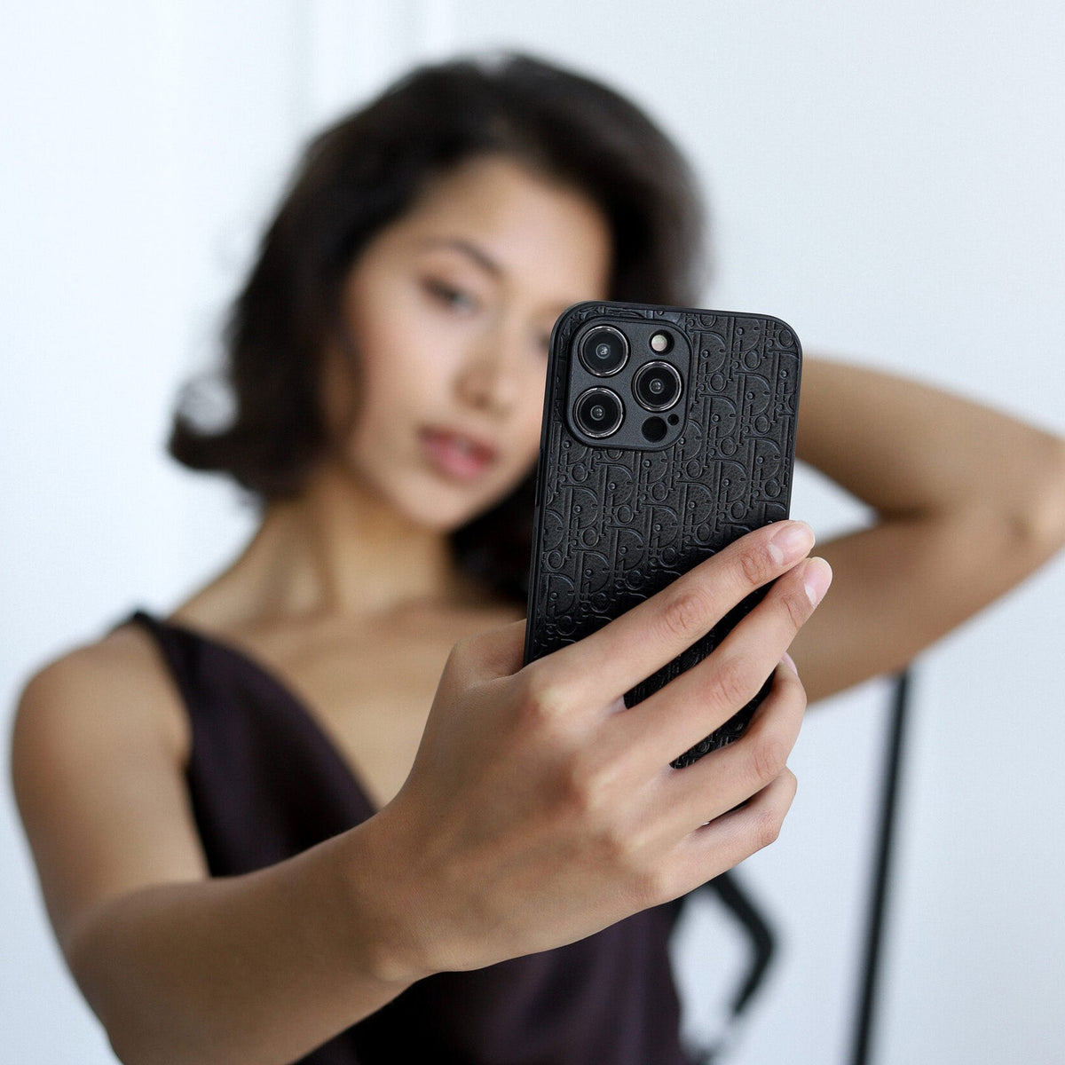 Dior Oblique Embossed Leather Case for iPhone 12-18 Series