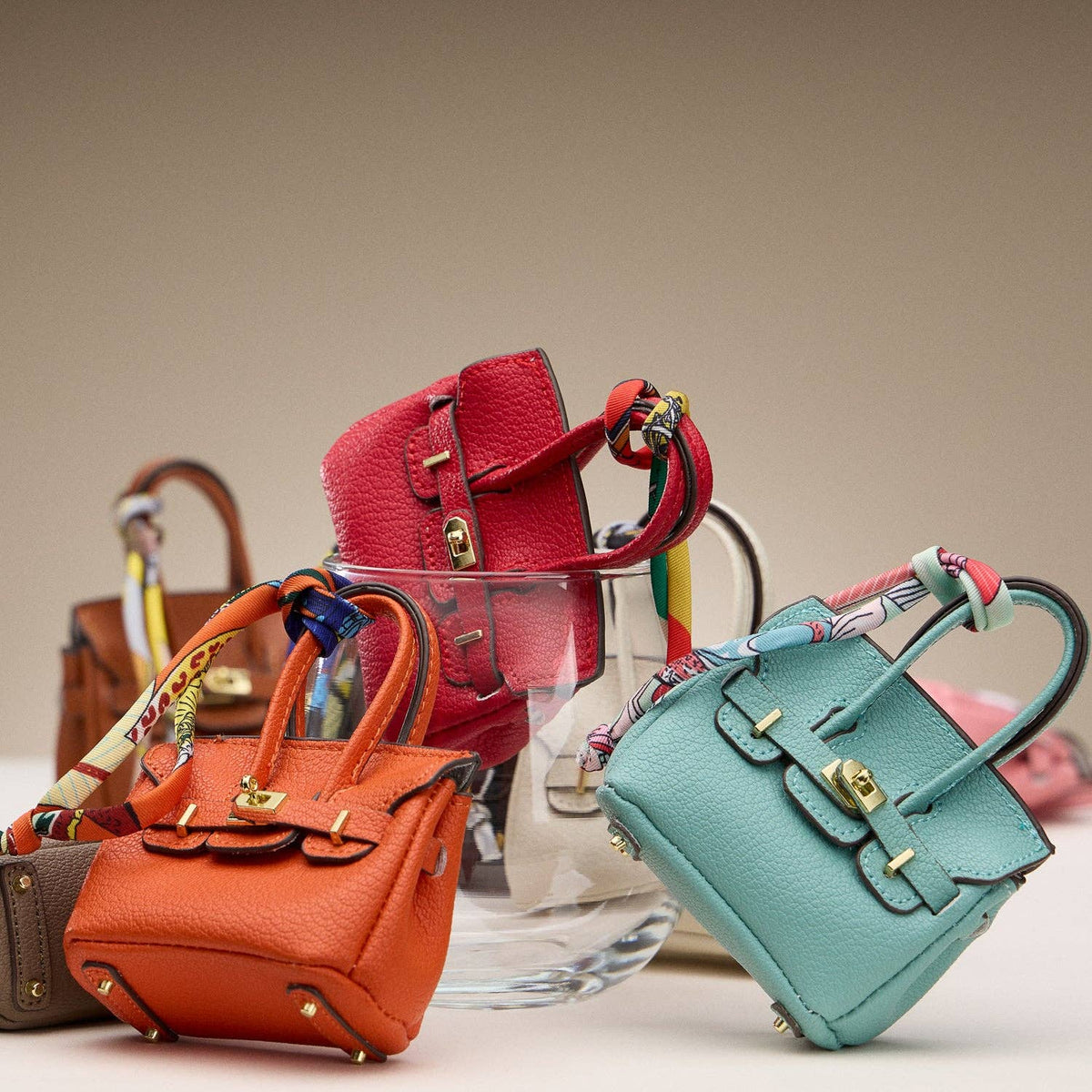 Mini Birkin Faux Leather Bag For Airpods Charm with Scarf Detail Roxy New