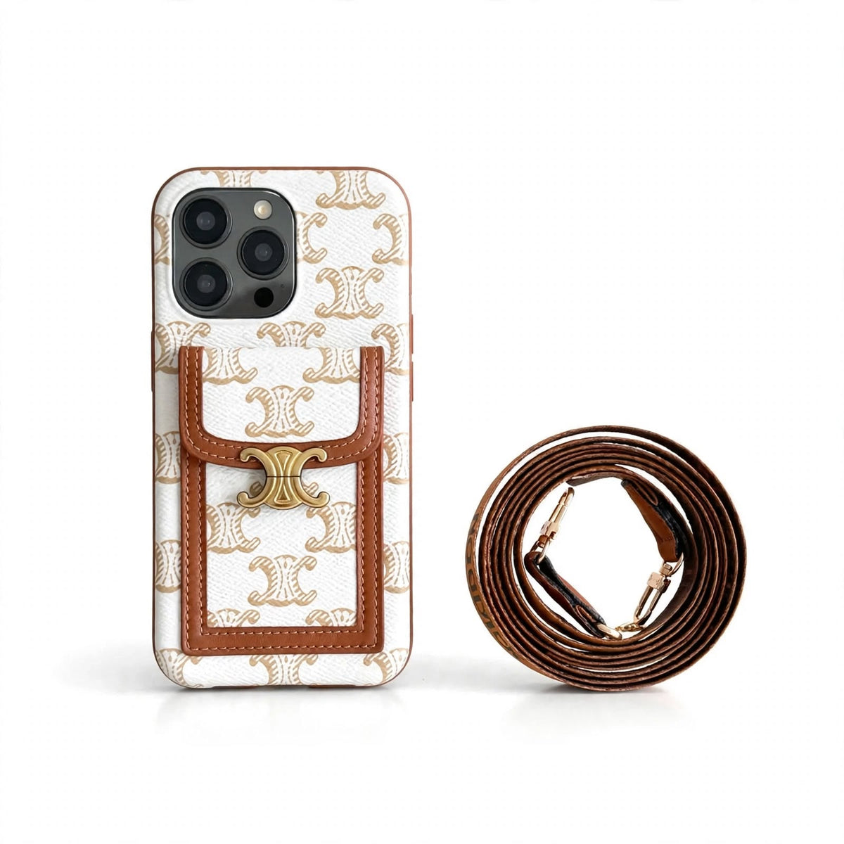 CLASSIC IPHONE CASE CROSSBODY WHITE PRINT FOR IPHONE 12-18 Pro & Pro Max