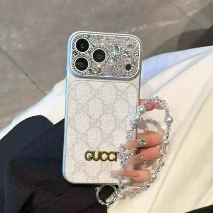 Luxury Case With Rhinestone Picture Frame And Snowflake Beaded Wrist Strap For iPhone