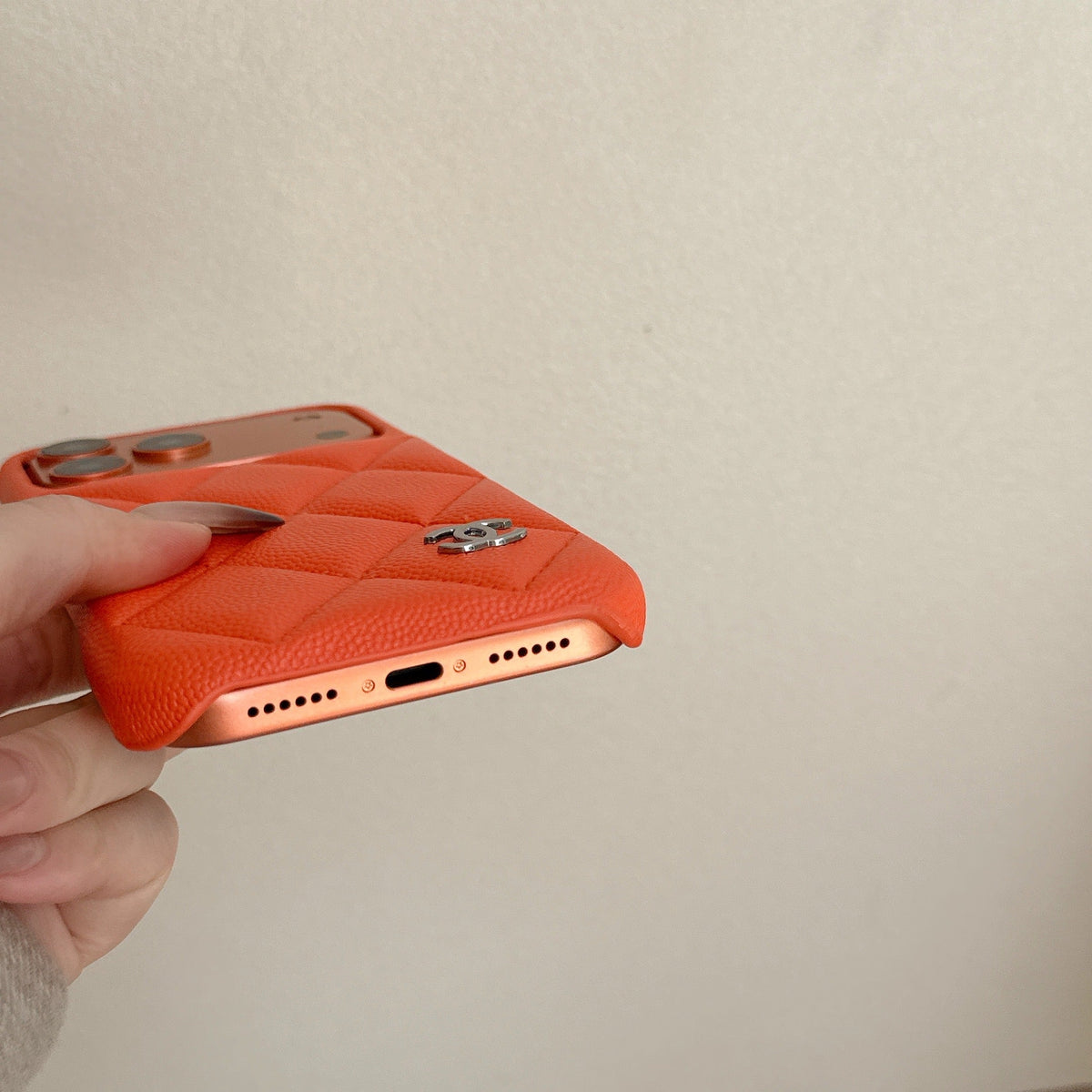 Elegant Leather CC iPhone Case Orange For iPhone 13-18 Pro & Pro Max