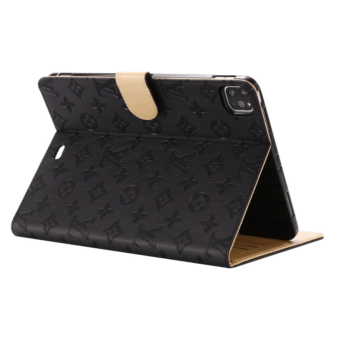 3D Embossed Canvas Monogram Holster Apple iPad Flip Cover With Stand Function theroxymob