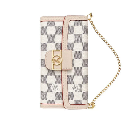 Luxury Leather Monogram iPhone Case With Flip Wallet And Crossbody Strap for iPhone 12-18 Pro & Pro Max