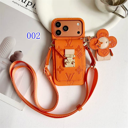 Luxury Monogram Crossbody iPhone Case with Detachable Wallet for iPhone 12-18 Pro & Pro Max