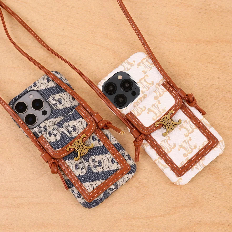 CLASSIC IPHONE CASE CROSSBODY WHITE PRINT FOR IPHONE 12-18 Pro & Pro Max