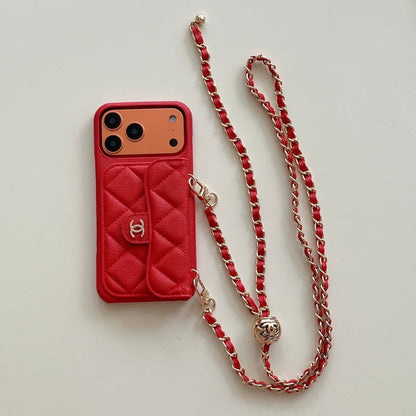 Premium Quilted Leather Crossbody Wallet Case for iPhone 12-18 Pro & Pro Max