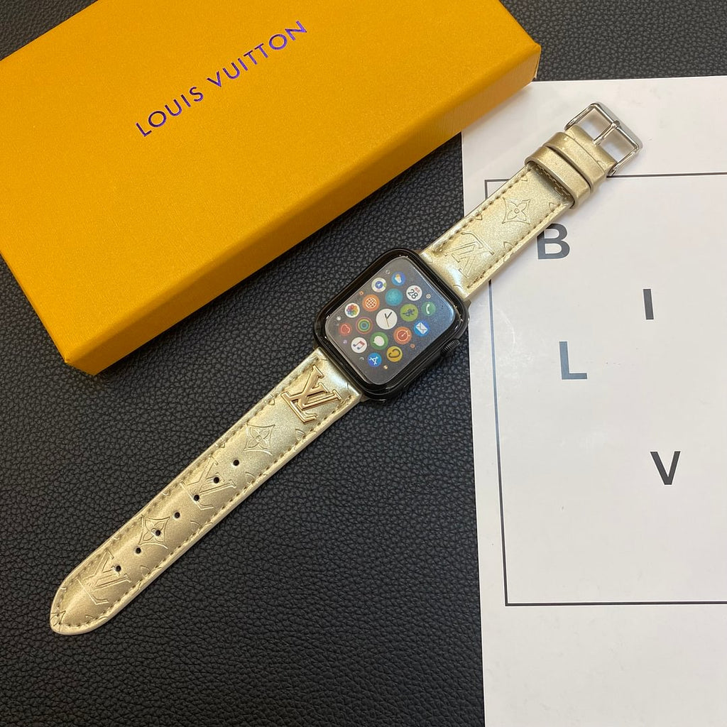 GLOSSY LEATHER APPLE WATCH STRAP LUXURY METAL LOGO Roxy New 2