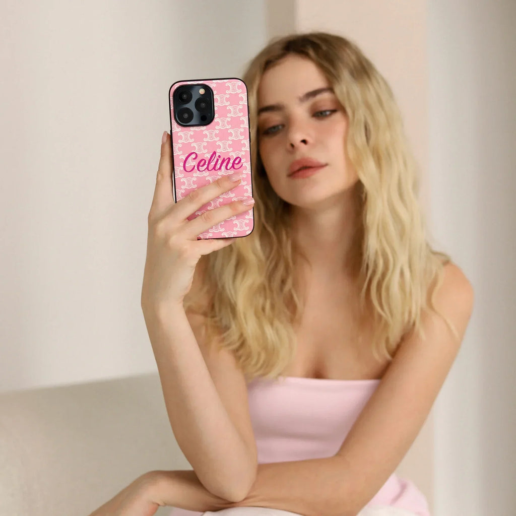 PREMIUM CELINE IPHONE CASE MASSIVE LOGO PINK FOR IPHONE 12-18 Pro & Pro Max