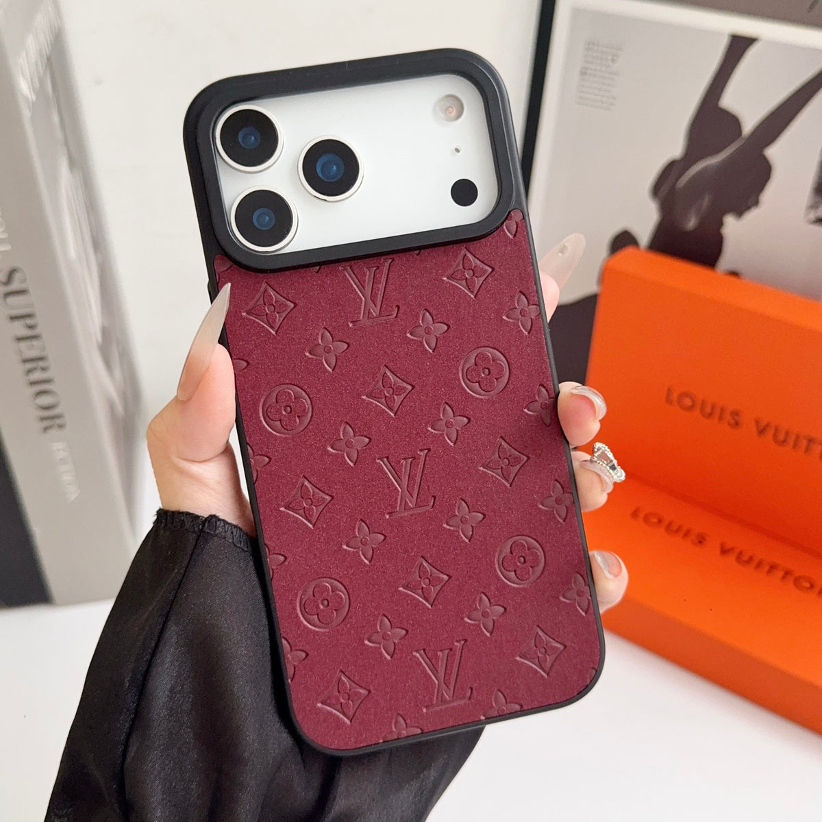 LV Embossed Monogram Matte Leather Case for iPhone 13-18 Pro & Pro Max