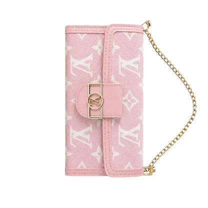 Luxury Leather Monogram iPhone Case With Flip Wallet And Crossbody Strap for iPhone 12-18 Pro & Pro Max