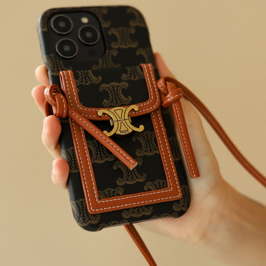 CLASSIC CELINE IPHONE CASE CROSSBODY DARK PRINT FOR IPHONE 12-18 Pro & Pro Max