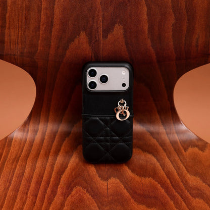Dior Cannage Quilted Leather Charm Case for iPhone 12-18 Series