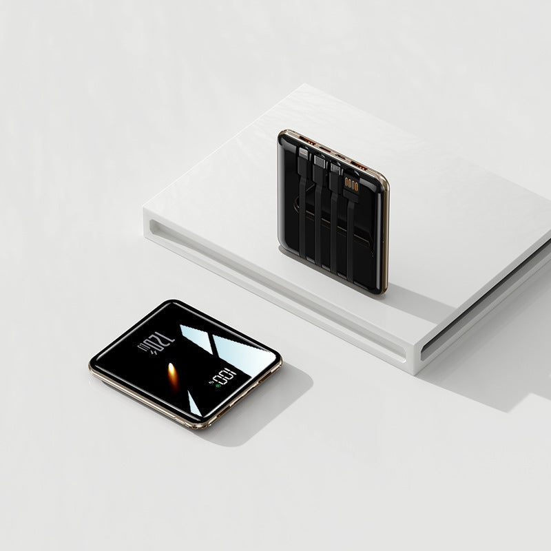 Mini Power Bank 10,000 mAh with Built-In Charging Cables