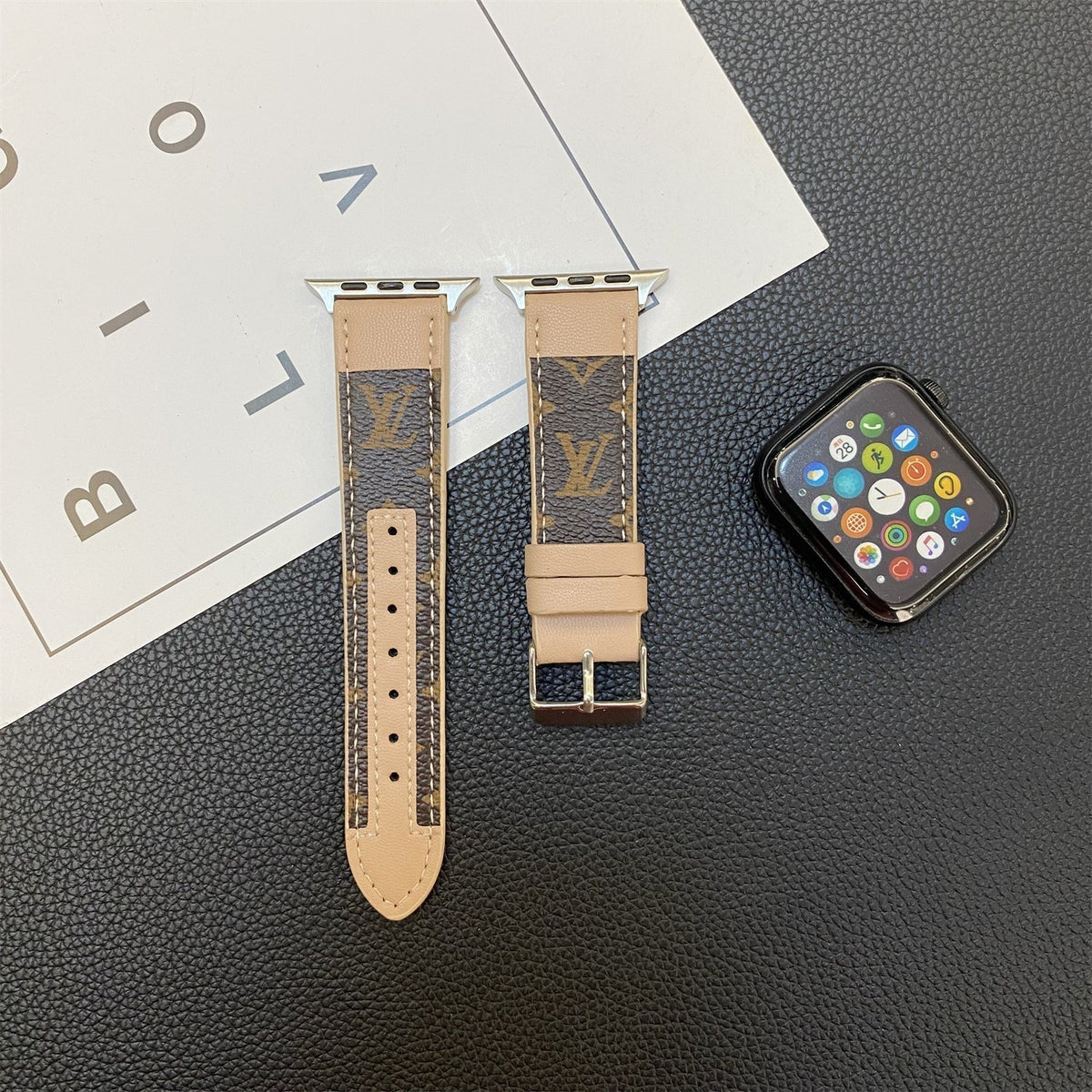 APPLE WATCH GENUINE LEATHER STRAP STITCHING MONOGRAM LEATHER Roxy New 2