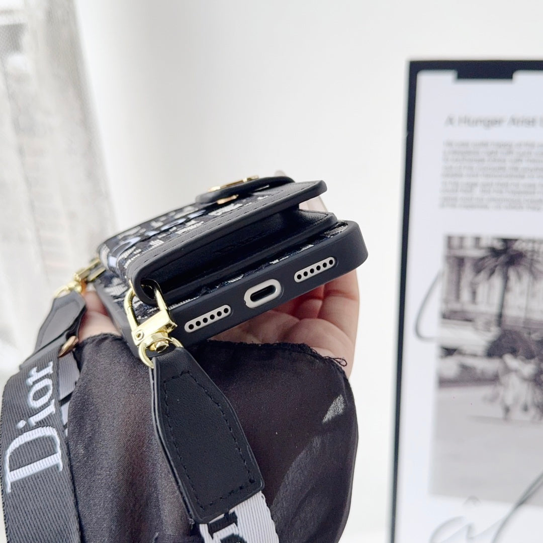 Dior Crossbody Strap Leather Case - iPhone 12-18 Pro & Pro Max