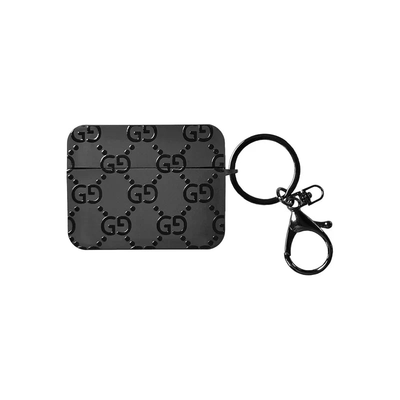 Gucci-Inspired Matte Black GG Monogram Case with Keychain for AirPods Series