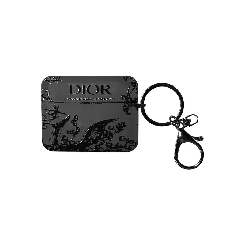 Dior-Inspired Matte Floral Embossed Case with Keychain for AirPods Series