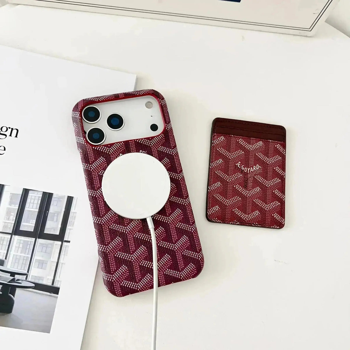 GYD Chevron Pattern MagSafe Card Holder Case for iPhone 13-18 Pro & Pro Max