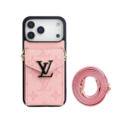 LV Luxury Phone Case with Card Holder For iPhone 12-18 Pro & Pro Max