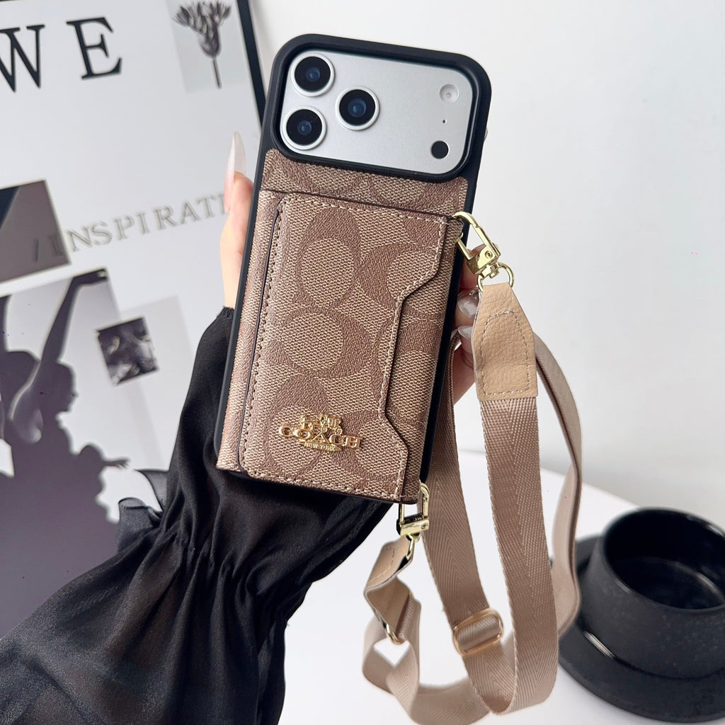 Designer Monogram Wallet Coach Case with Crossbody Strap