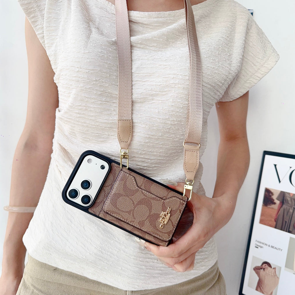 Designer Monogram Wallet Coach Case with Crossbody Strap