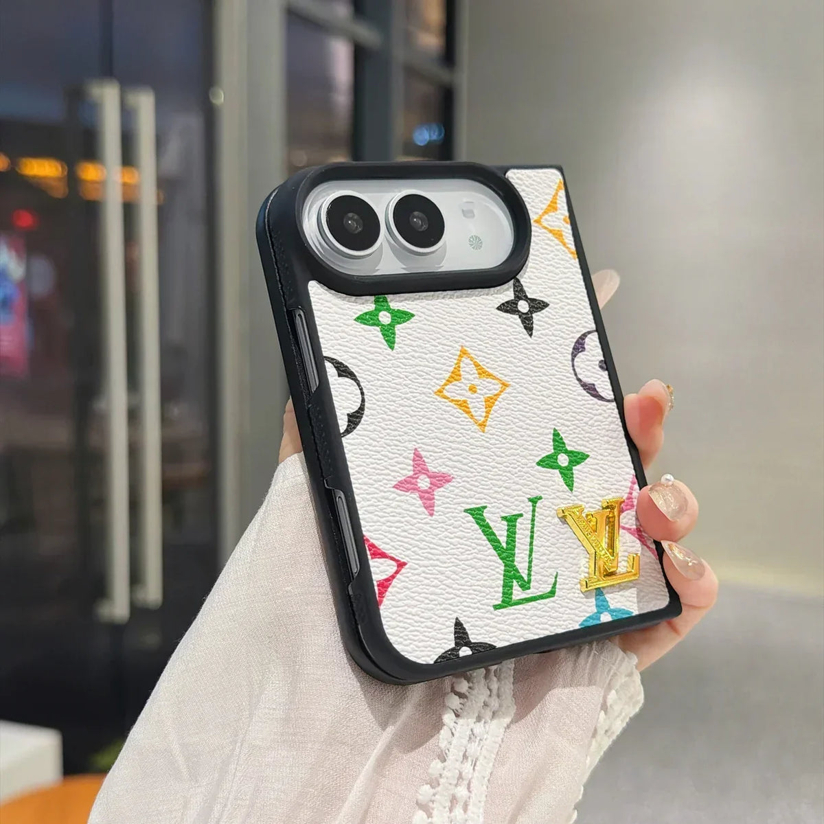 Luxury Classic LV Leather Case with Gold Emblem for iPhone Duo