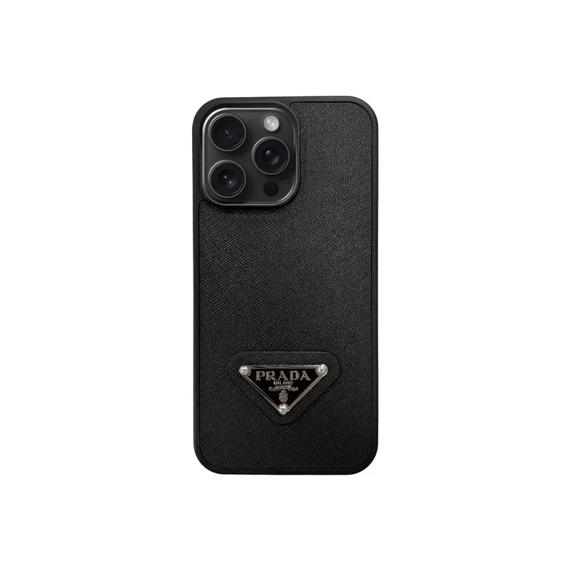 Premium Saffiano Leather Triangle Logo Case - iPhone 12-18 Pro & Pro Max
