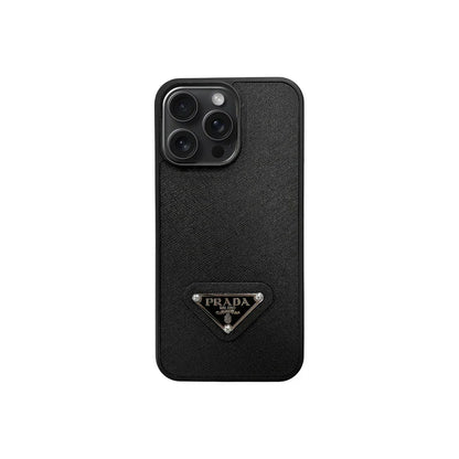 Premium Saffiano Leather Triangle Logo Case - iPhone 12-18 Pro & Pro Max