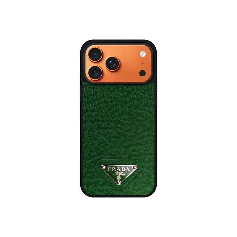 Premium Saffiano Leather Triangle Logo Case - iPhone 12-18 Pro & Pro Max