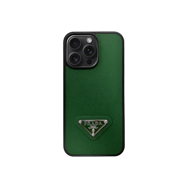 Premium Saffiano Leather Triangle Logo Case - iPhone 12-18 Pro & Pro Max