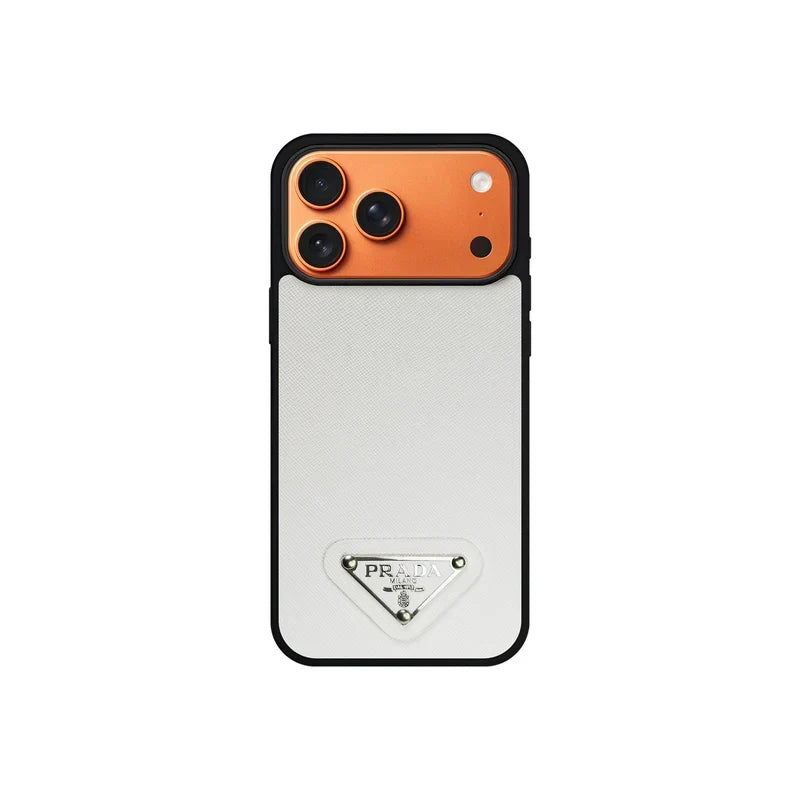Premium Saffiano Leather Triangle Logo Case - iPhone 12-18 Pro & Pro Max
