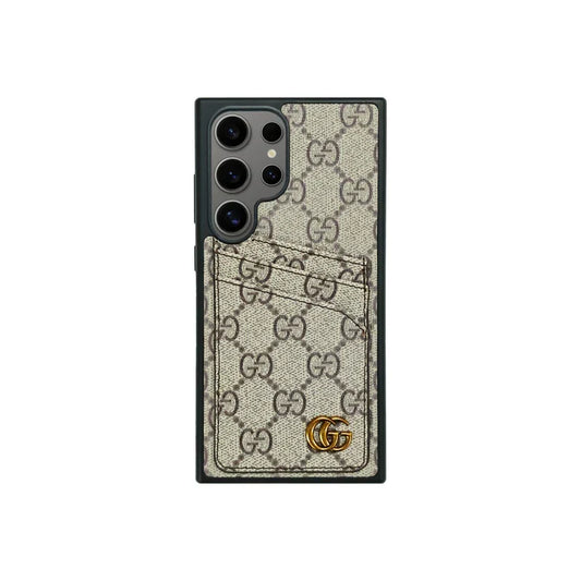 Luxury Monogram Leather Case with Card Holder for Galaxy S22-S26 Series